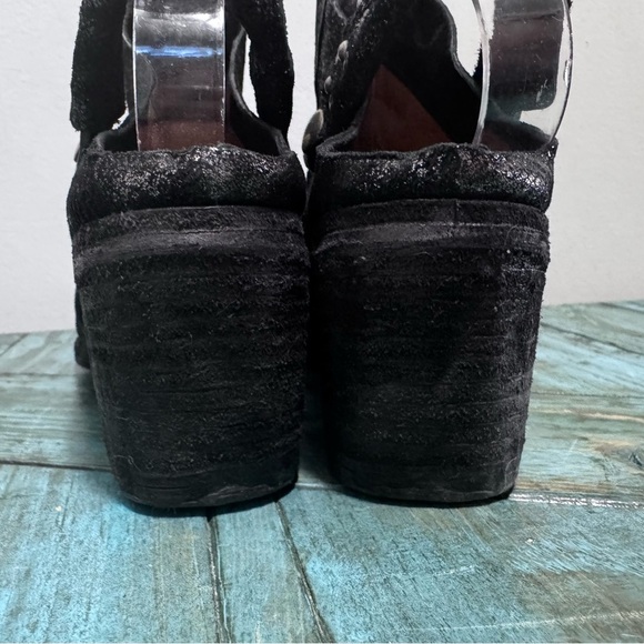 A.S.98 Black Shimmery Leather Slingback Mules Studded Heeled Shoes Size 39 - Picture 8 of 11